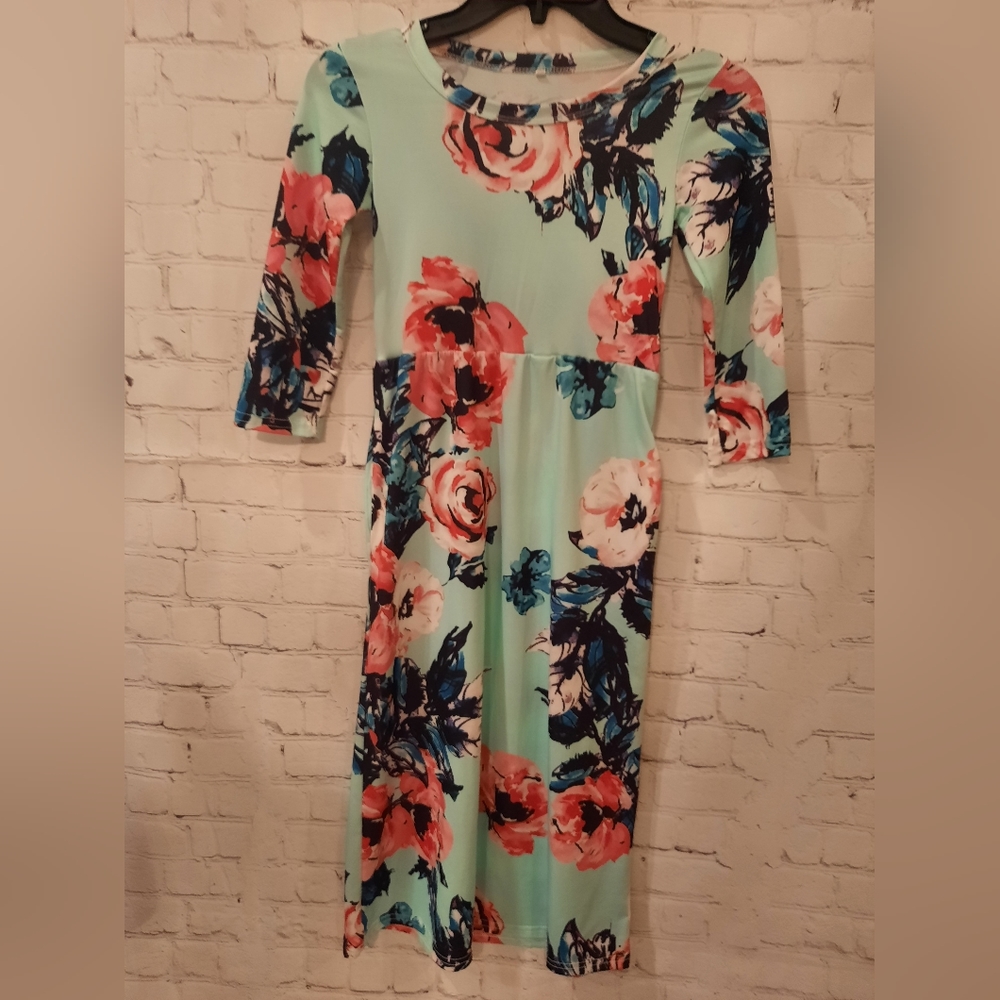 Artic Blue Floral Print Maxi Dress Girls Size 7-8